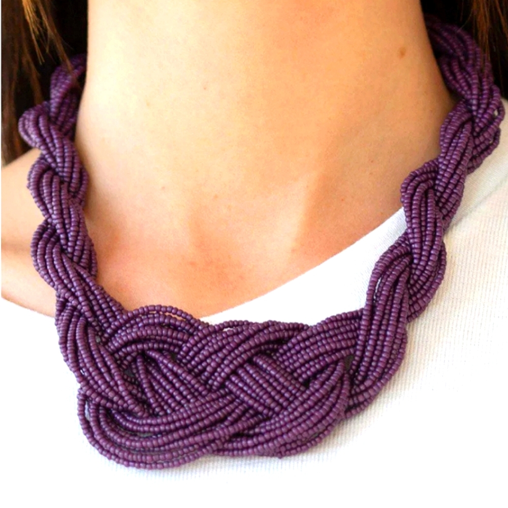 A Standing Ovation Plum Purple See Beads Necklace & Earring Combo Costume
